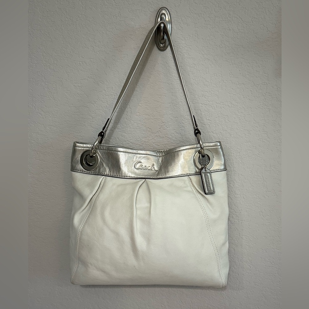 Coach Metallic Silver and White Shoulder Bag